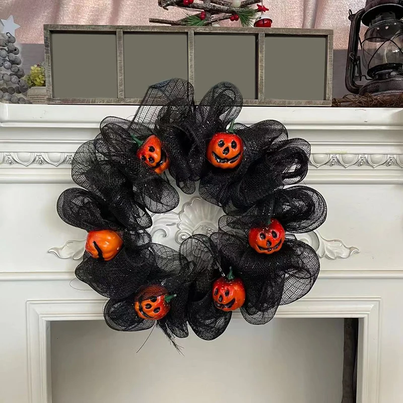

Gauze Wreath Black Net Wreath Door Home Use 1pc Halloween Themed Decoration Wreath With Pendant Pumpkin Easy Install