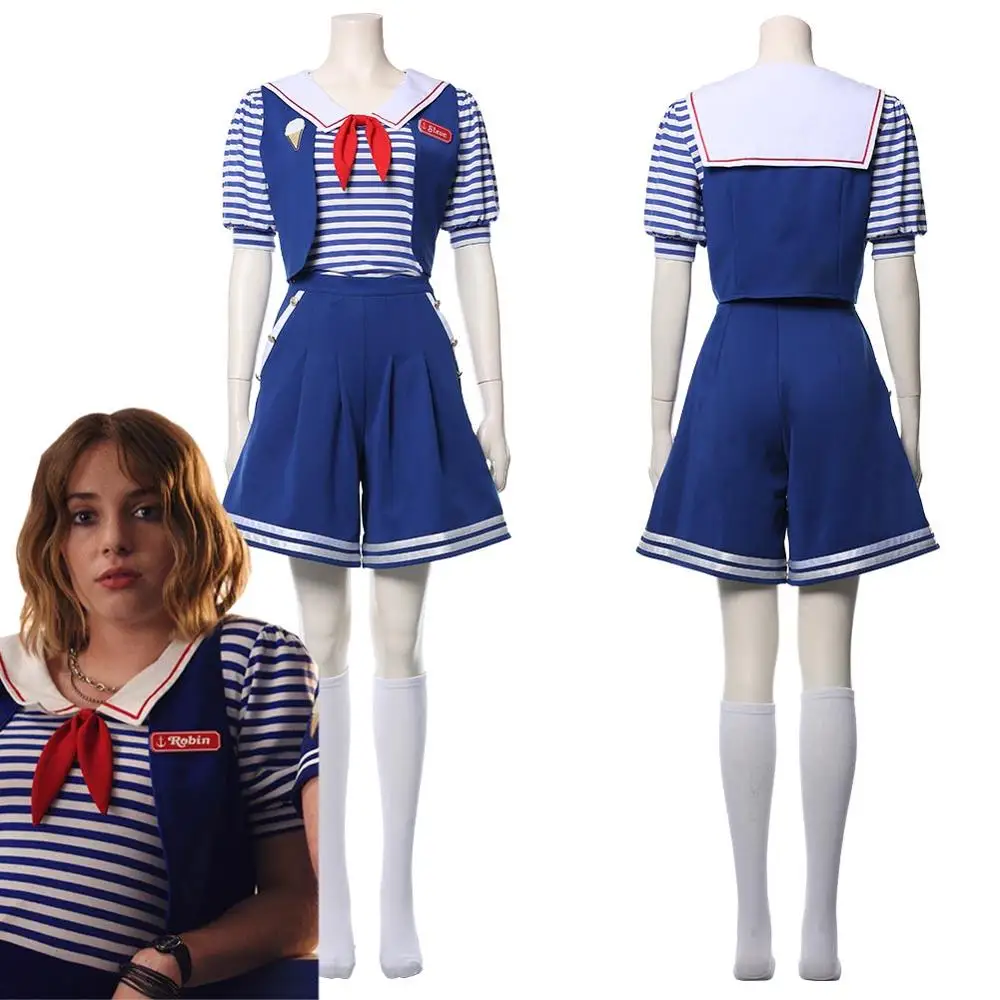 

Stranger Things 3 Scoops Ahoy Robin Cosplay Costume Dress Steve Harrington Adult Uniform Working Sailor Suit Halloween Carnival