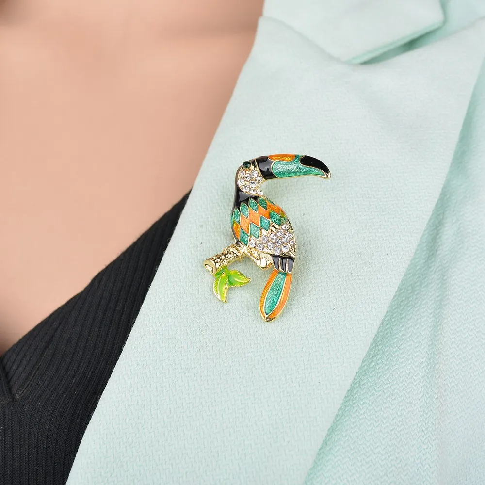 Гаритон Toucan Птица Броши Красочные эмаль горный хрусталь кристалл для женщин