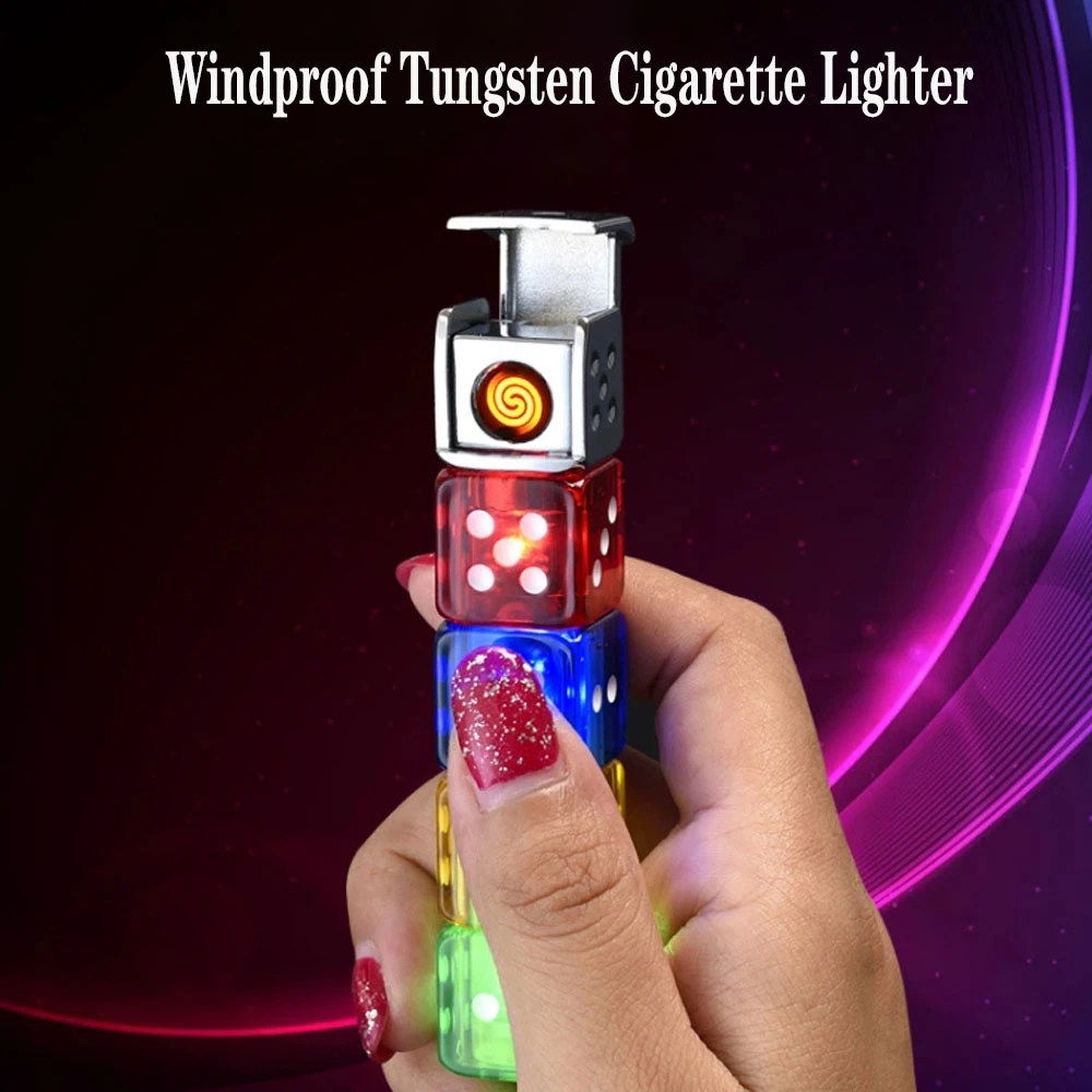 

Creative Windproof Electric Dice Lighter Butane Gas Tungsten Lighter USB Rechargeable Funny Glowing Toy Rotatable Lighter Gift