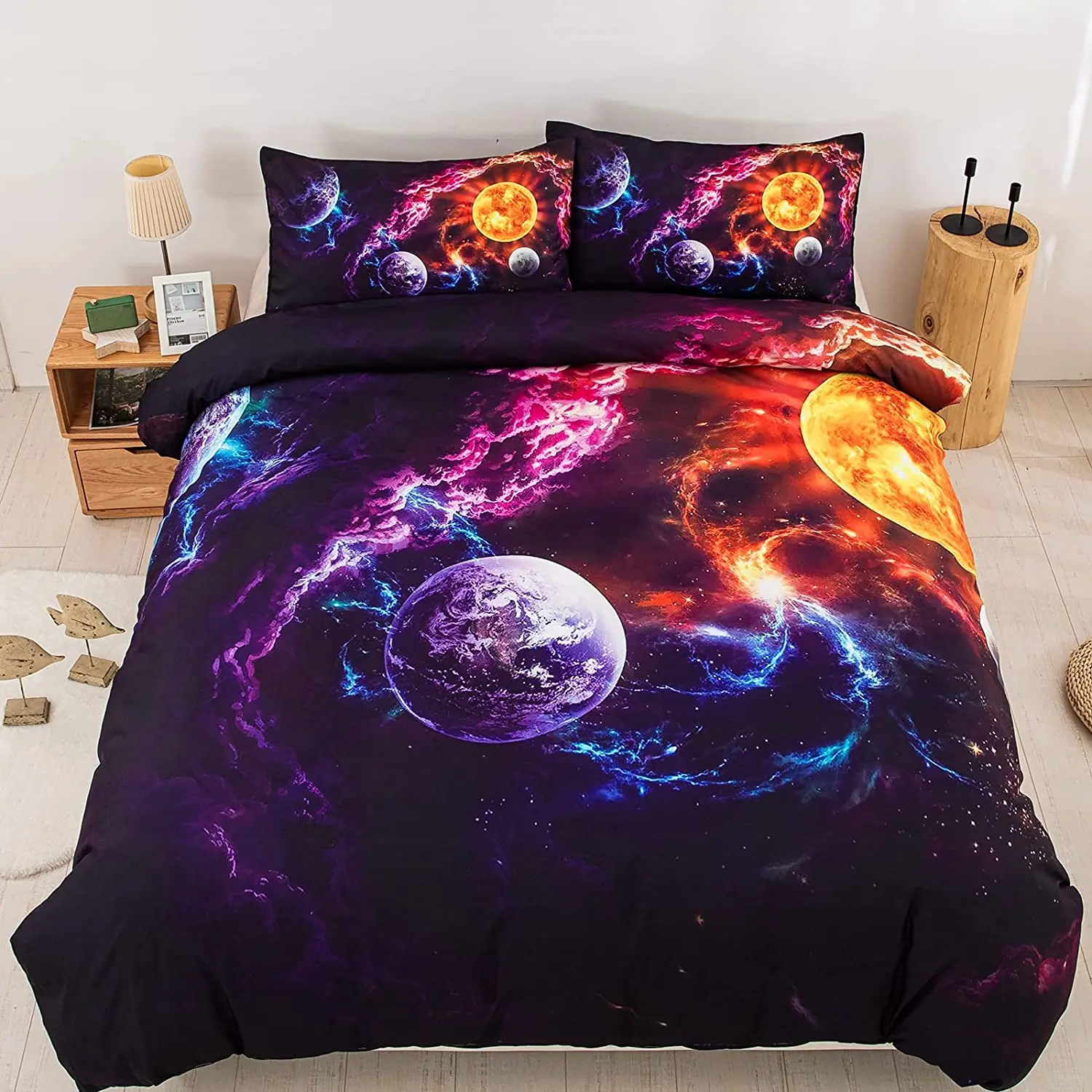 

Galaxy Space Bedding Set Universe Planet Printed Duvet Cover Soft Microfiber Queen King Size Comforter Cover with Pillowcases