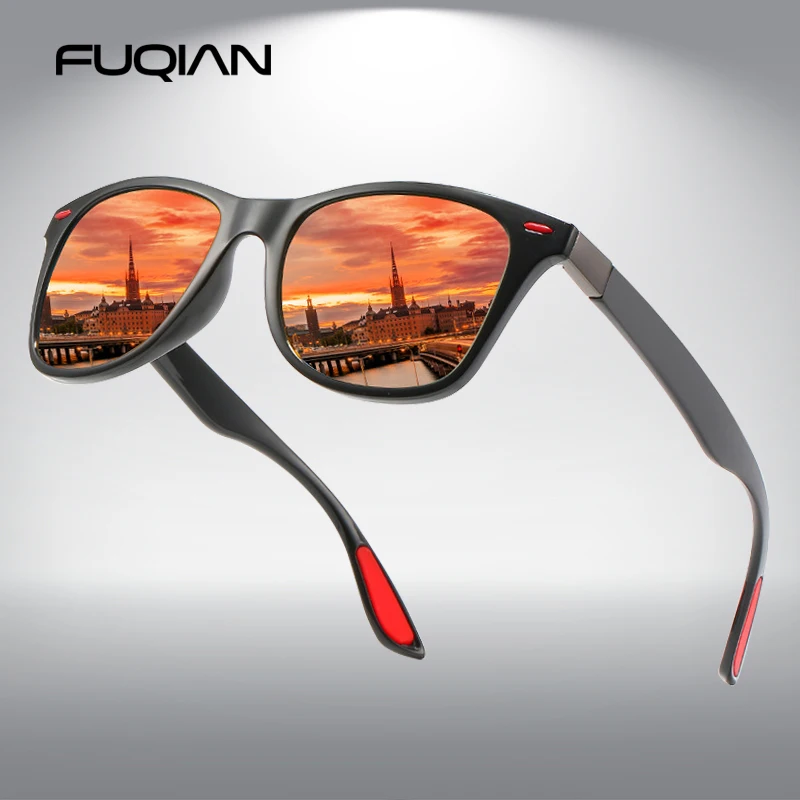 FUQIAN Fashion TR90 Polarized Sunglasses Men Classic Square Women Sun Glasses Ultra Light Unisex Driving Eyewear UV400|Мужские