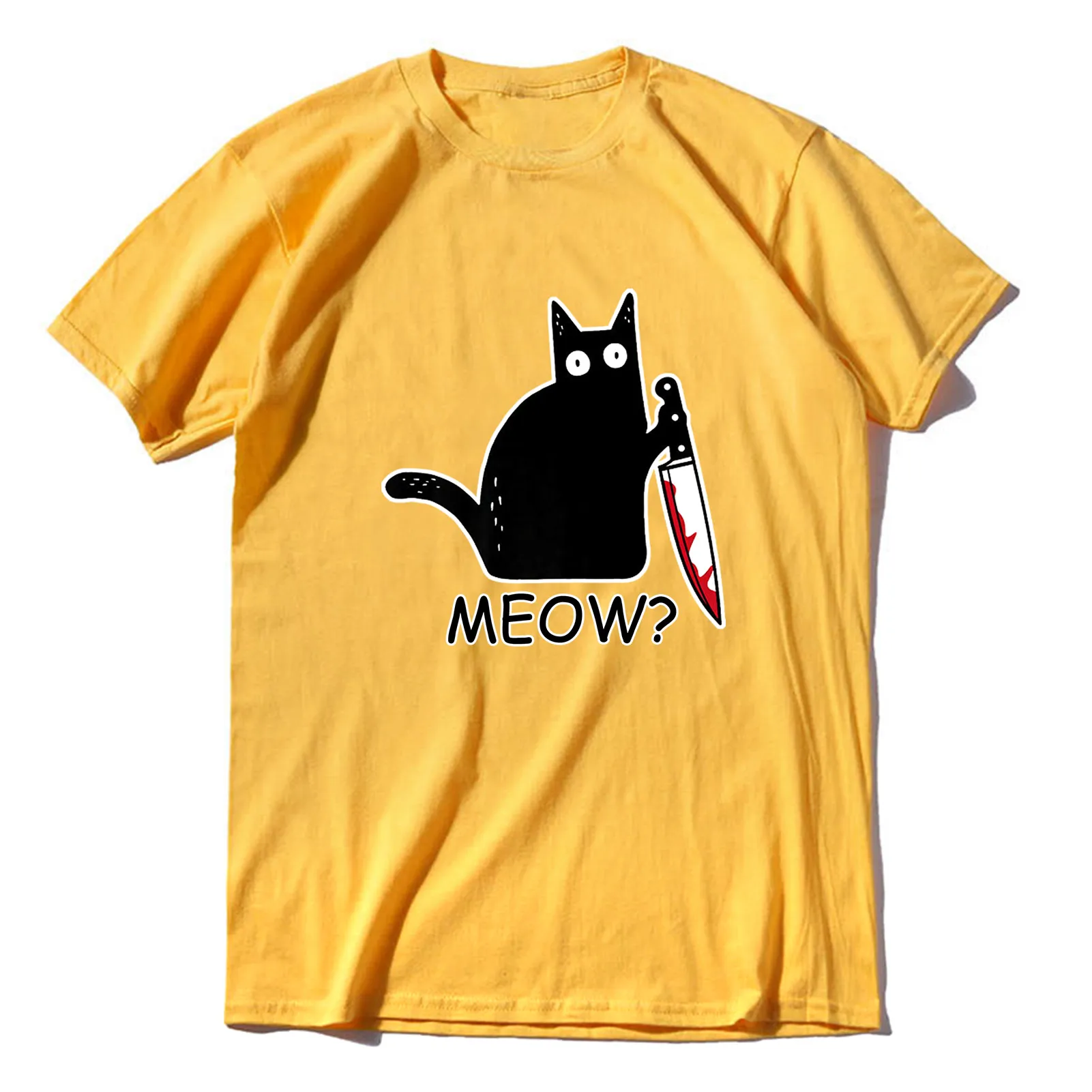 

Убийственный кот с ножом, забавный мяу, ужас, кошка, какая футболка, мужская винтажная футболка с коротким рукавом и графическим рисунком, му...