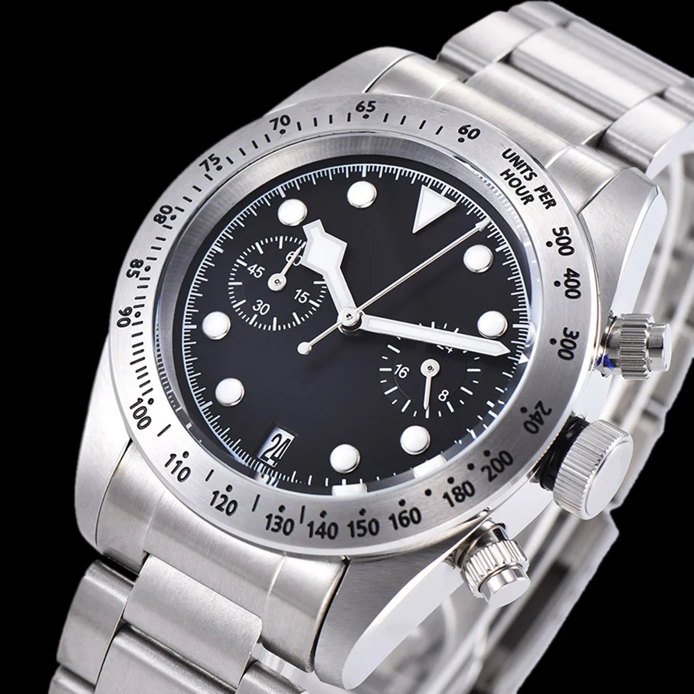 Хронограф черный залив Япония Seiko vk64 кварцевый механизм 41 мм керамический ободок