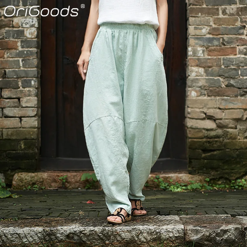 OriGoods Сезон весна осень Размера плюс штаны для женщин Рами в винтажном стиле