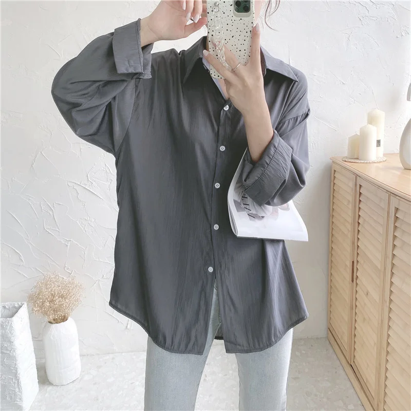 

Рубашка женская с длинным рукавом, однотонная, свободного покроя