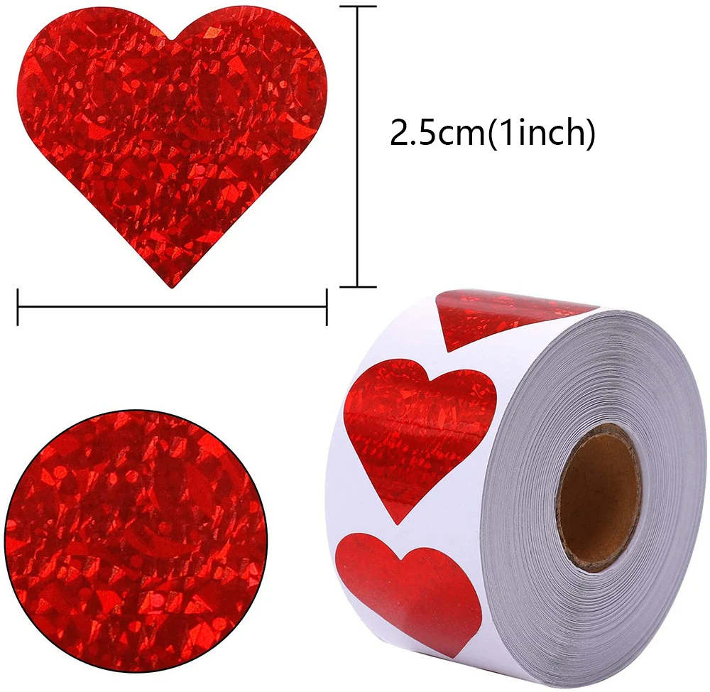 100-500pcs Sparkle Heart Stickers Red Love Scrapbooking Adhesive for Valentine's Day Wedding Decor Stationery Sticker - купить по