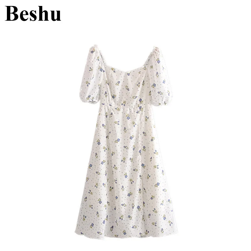 Женское винтажное платье миди za белое ТРАПЕЦИЕВИДНОЕ ПЛАТЬЕ с цветочным принтом