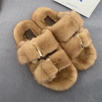 fur womens slippers in winter 2021 real mink shoes flat bottomed home womens plush shoes casual shoes