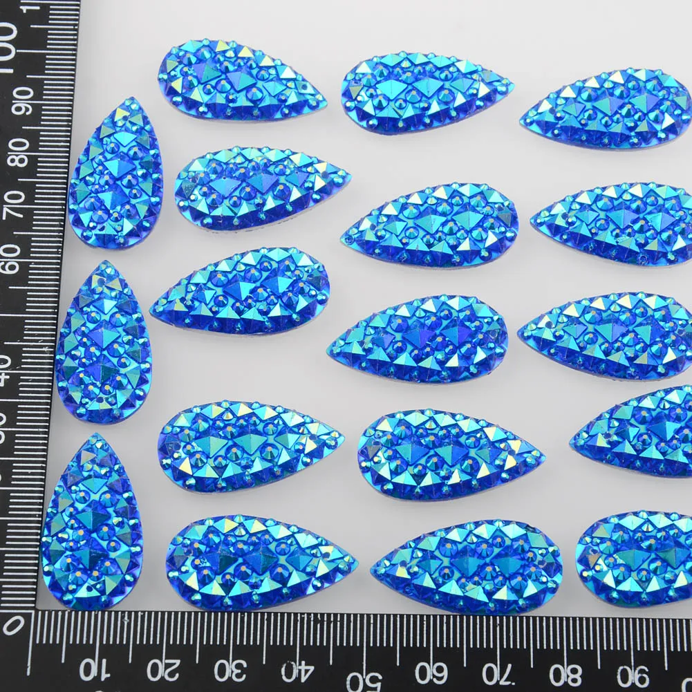 BOLIAO 10 шт 16*30 мм (0 63*1 18 дюйма) AB Кристальные капли Синие стразы плоская задняя