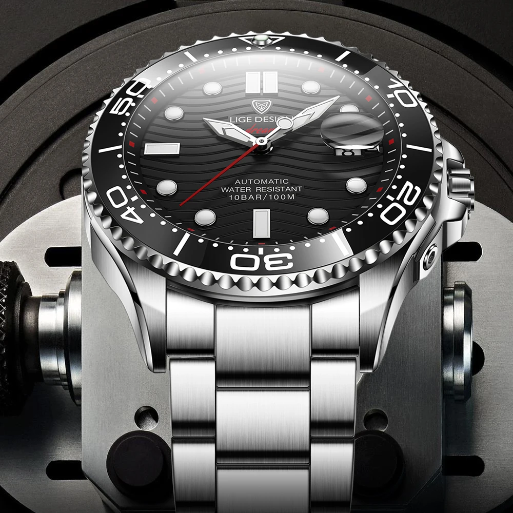 

LIGE Luxury Men Automatic Mechanical Wristwatch NH35A Movement Sport Stainless Steel Divers Watch Sapphire Glass Men Watches
