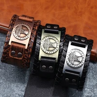 retro viking rune hammer wide leather bracelet for men celtic wolfhead modish jewelry on the hand western style accessories gift