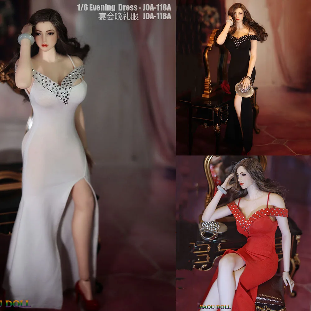 

1/6 Scale Sexy Low-cut High Split Long skirt Party Evening Dress Fit 12 inch TBLeague Figure Body Dolls