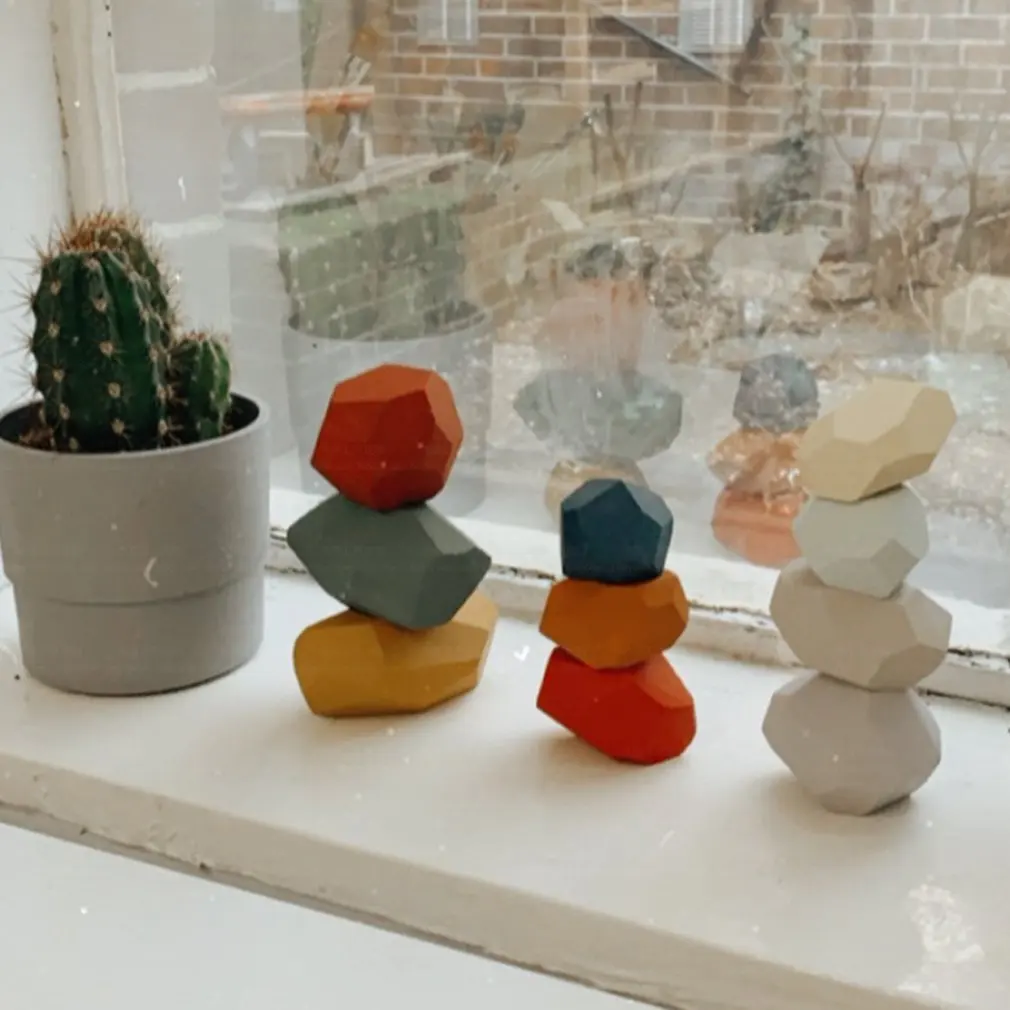 

Creative Wooden Colored Stacking Balancing Stone Children Wooden Colored Stone Rainbow Game Wooden Educational Toy
