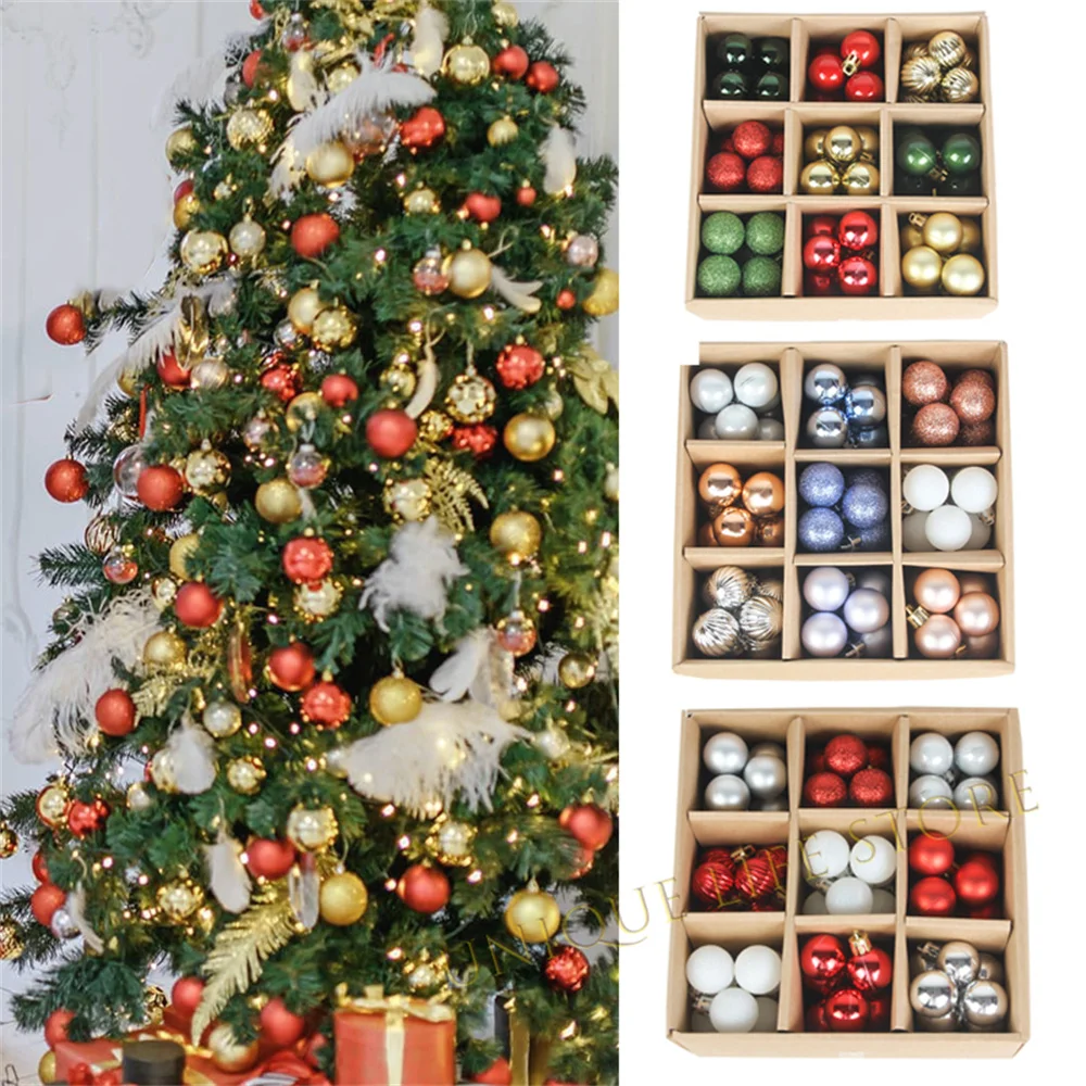 

24pcs/Set Christmas Balls Nordic Style Decorative Hanging Design Seasonal Decorations Christmas Ball Set For Xmas Tree