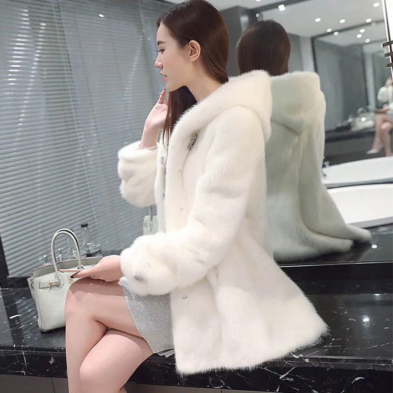 Женская Длинная свободная парка Leiouna модная норковая средней длины с капюшоном