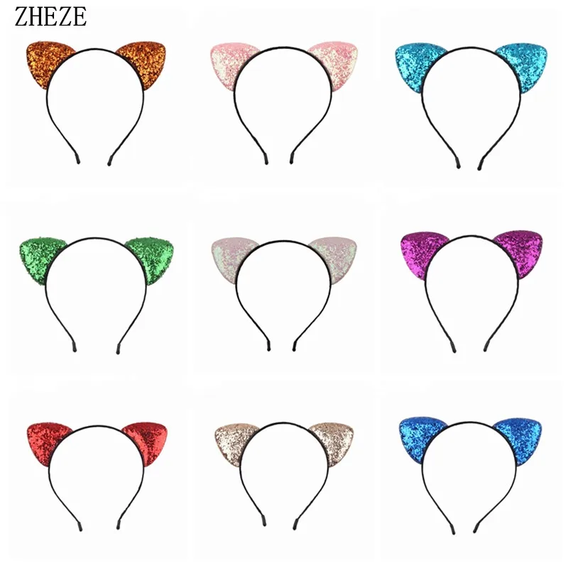 12 шт./лот новые двухсторонние блестящие повязки на голову с кошачьими ушками для