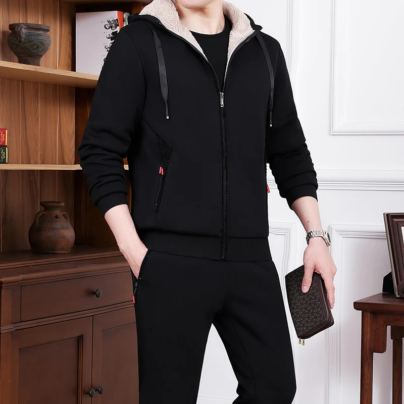 Large Size L-8XL 130KG Cashmere Leisure Sports Suit Men'S Autumn And Winter Loose Plush Thickened Hooded Warm Two-Piece Set