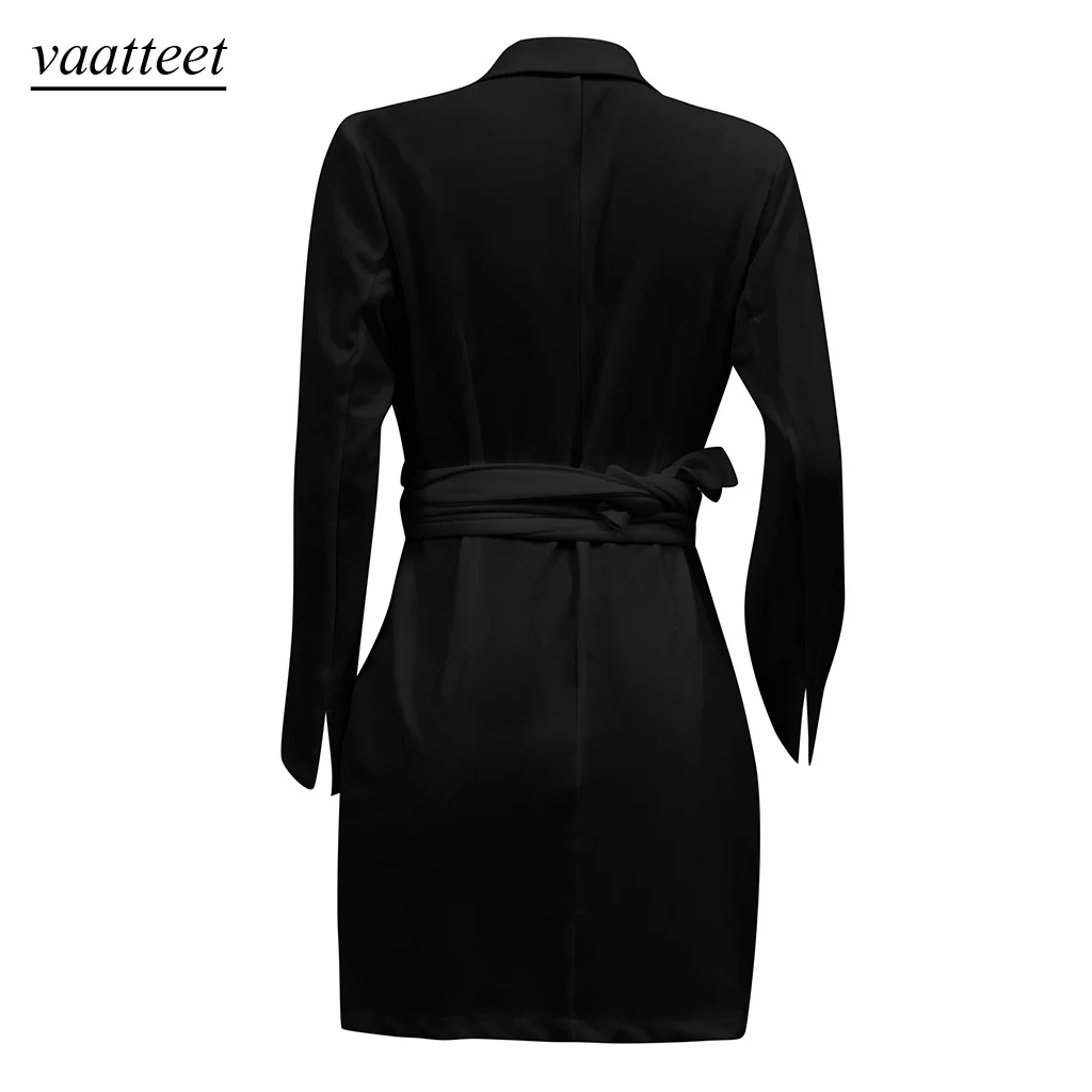 Женский двубортный пиджак длинное Повседневное платье с карманами элегантный