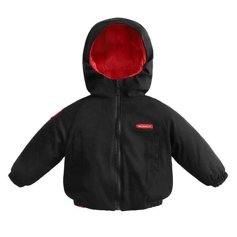 winter children's jackets Boy hooded down jackets Girl pink keep warm Outerwear Coat worn on both sides 2T-6T duck down 90 - Цвет: Черный