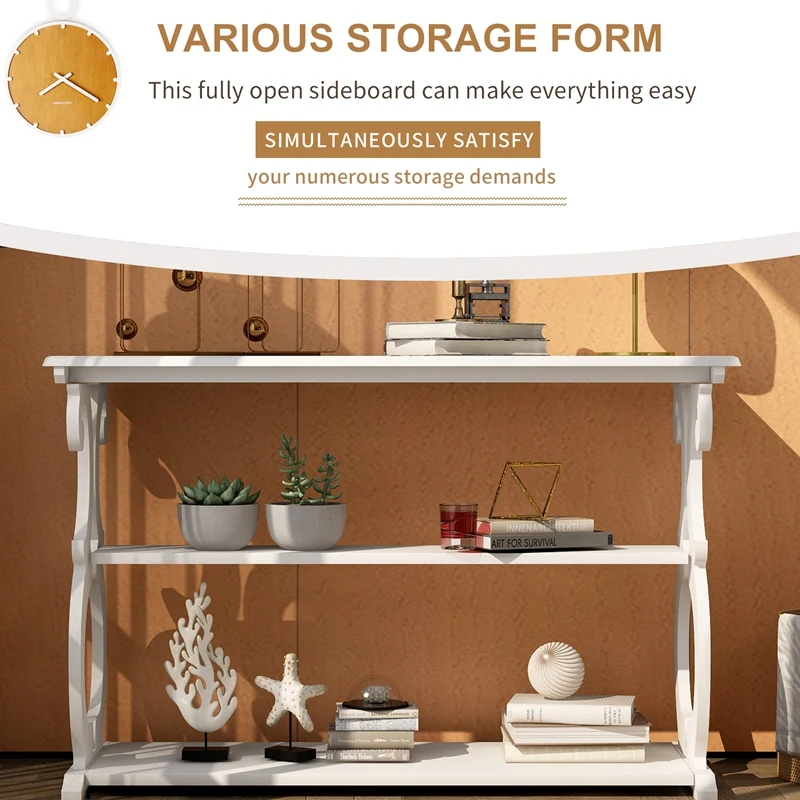 

Console Table Sideboard Sofa Table for Entryway with 3-Tier Open Storage Shelf, Vintage Carved Design Livingroom