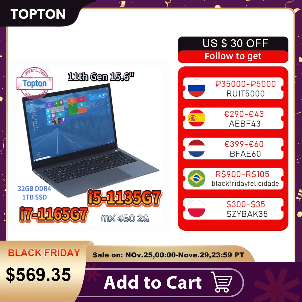 

Topton Ultrabook 15.6 Inch Gaming Laptop Intel Core i7 1165G7 i5 1135G7 NVIDIA MX450 2G Fingerprint Notebook Windows 10 WiFi BT
