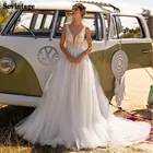Кружевное платье для невесты Sevintage, в стиле бохо, с аппликацией, с открытой спиной, для пляжа, свадьбы, с глубоким V-образным вырезом, для принцессы