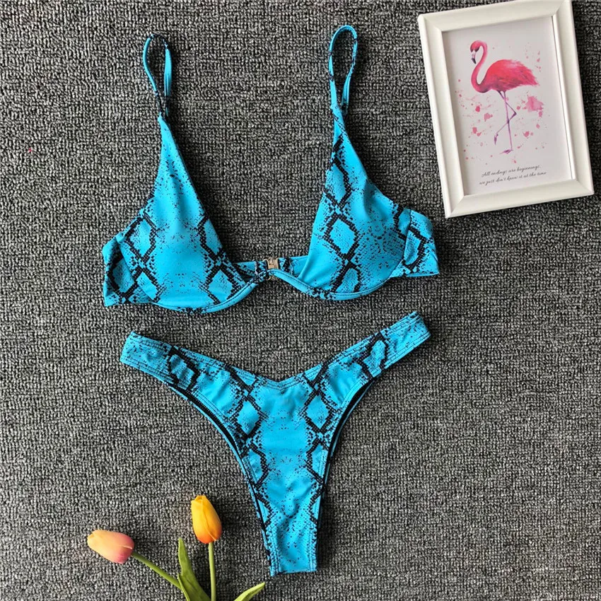 blue bikini 7 цветов принт змеиной кожи проводной пуш-ап бикини женские купальные костюмы без подкладки купальные костюмы горячие женские купальники винтажные бикини - Цвет: blue bikini