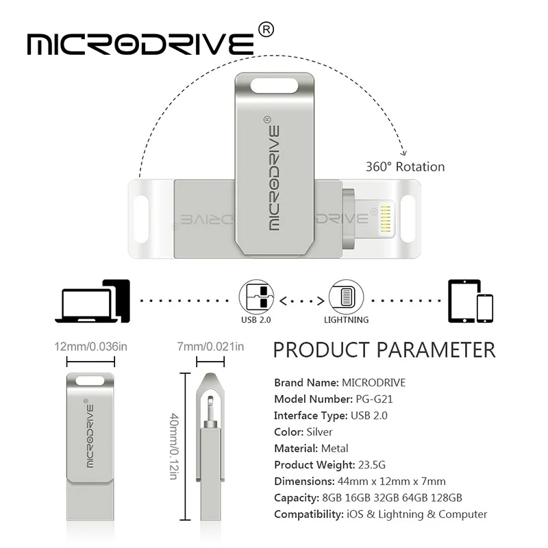 Металлический USB флеш накопитель для iPhone X/8/7/7 Plus/6/6s/ipad OTG флешка HD карта памяти 16 ГБ