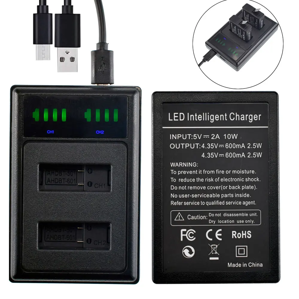 Батарея + ЖК дисплей USB Зарядное устройство для экшн камеры Gopro Hero 8 черный пакет Akku