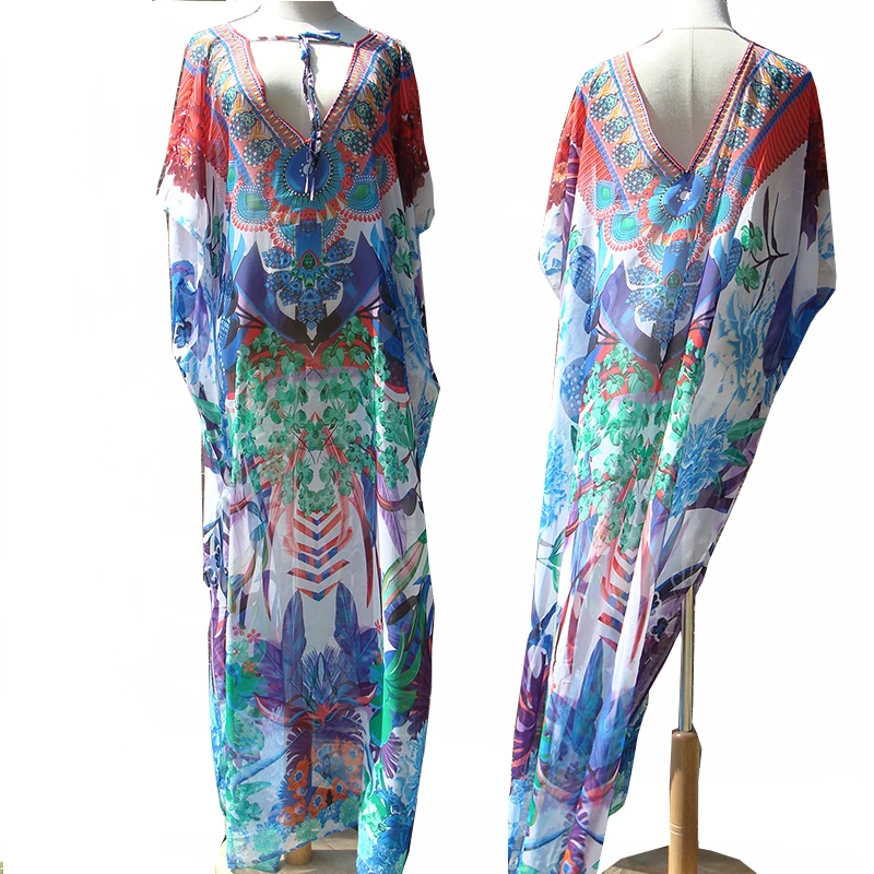 Шифоновая Пляжная накидка с принтом для женщин туника Пляжное Платье пляжная