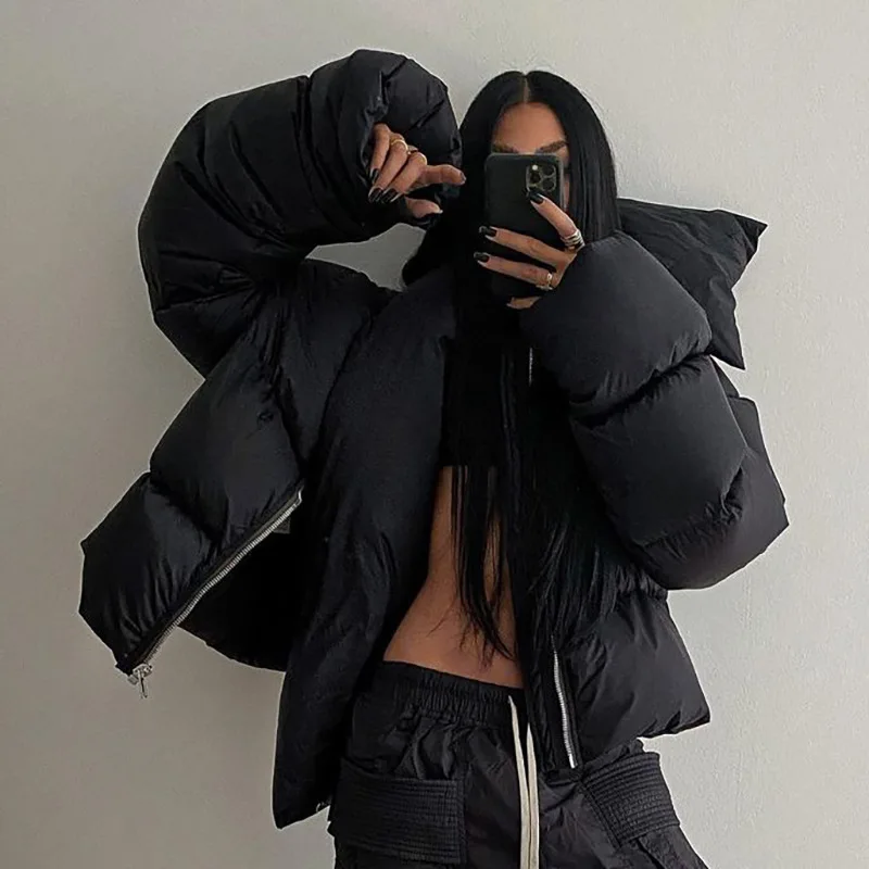 

Women Winter Jackets Long Sleeve Fashion Solid Striped Zip Up Streetwear Turtleneck Female Black Casual Loose Worm Coats