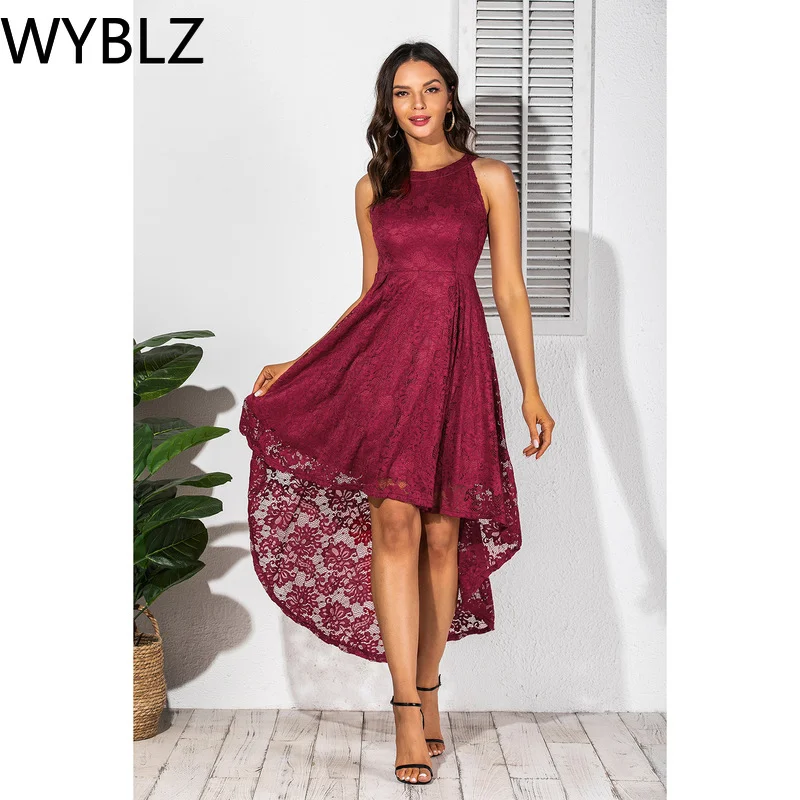 

Женское вечернее кружевное платье WYBLZ, длинное красное коктейльное платье миди без рукавов, Элегантная Модная Клубная одежда на лето, 2021