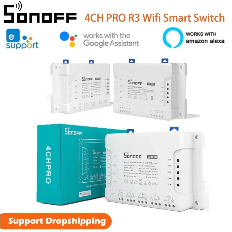 

Смарт-переключатель Sonoff 4CH PRO R3 с поддержкой Wi-Fi