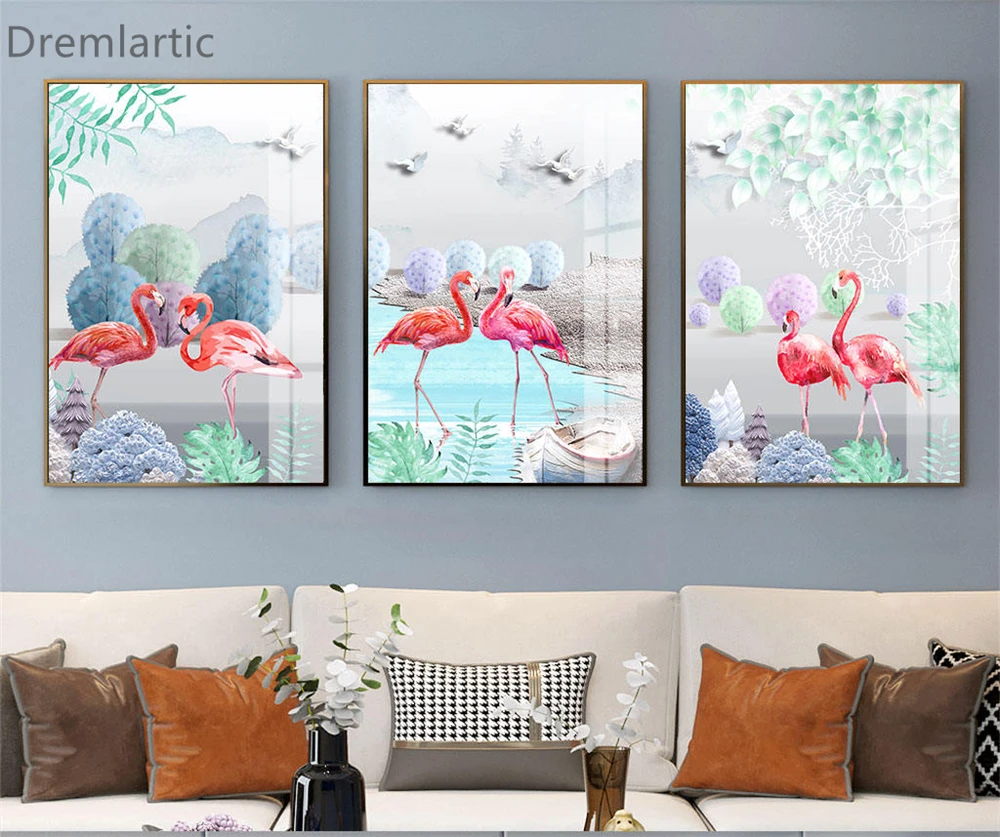 

Retro Elegant Flamingo Wall Art Canvas Paint Abstract Nordic Posters Minimalist Living Room Decor 21-128-2-59 4