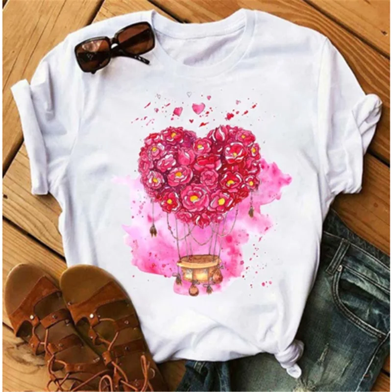 

New Hearts Women's T-shirt Casual Harajuku Heart-shaped Print T-shirt Summer Women's T-shirt Short Sleeve Ladies Clothes