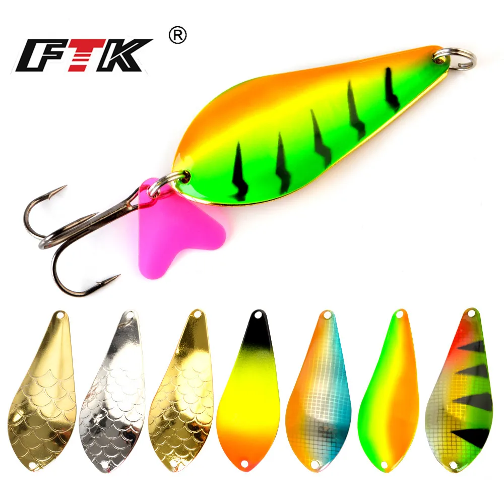 

FTK 1PC 8Colors Metal Spinner Fishing Lure Hard Baits Spoon 23g/27g/35g 6.8/7.5/8.5cm With Hook Paillette Wobbler Pesca Tackle