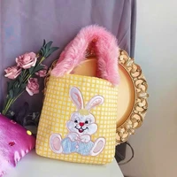 cute bunny y2k cool girls small purse handbags vintage cartoon women pearl chain bucket shoulder bags pink plush handle tote