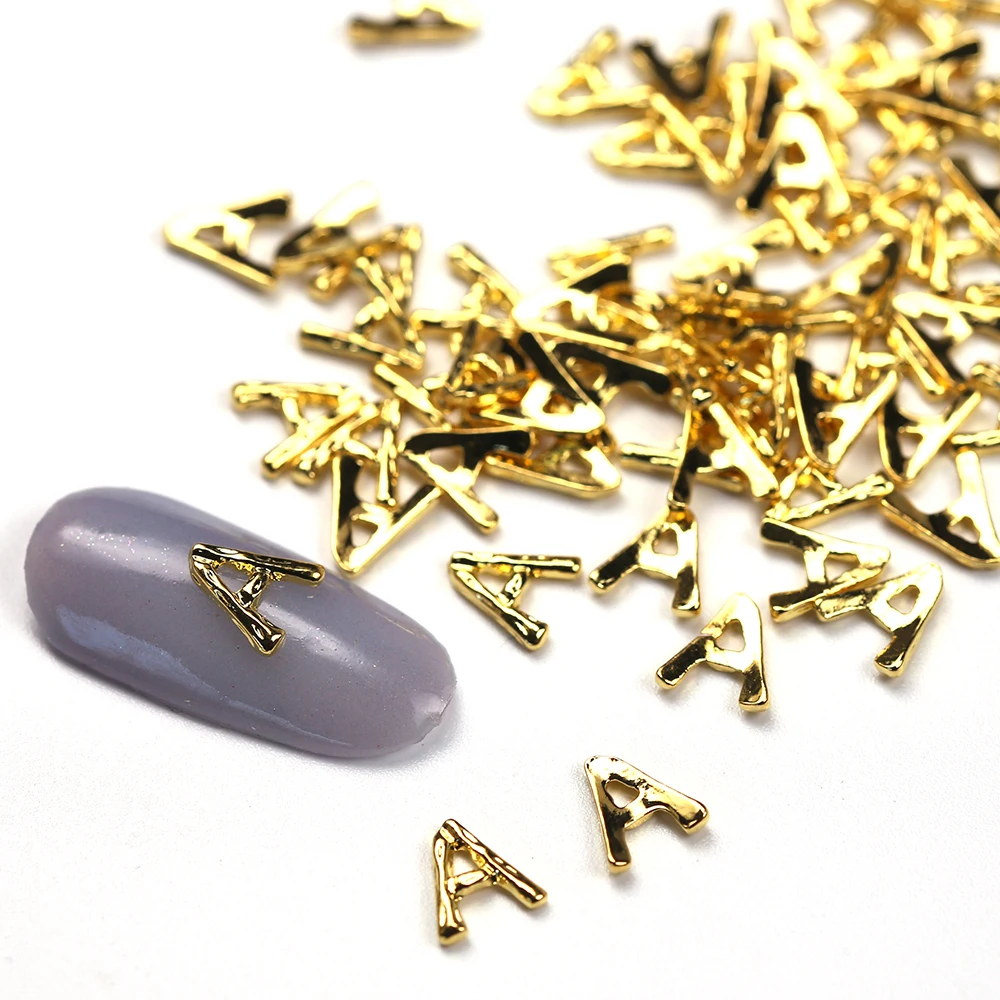 10 шт./пакет нейл арта сплав бриллиант позолоченные буквенные формы стикеры 3D