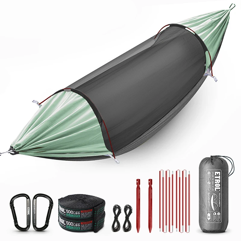 3 in 1 Function Portable Double Outdoor Camping Hammock Set with Support Mosquito Net Shade Tent Garden Swing Hiking Shelters