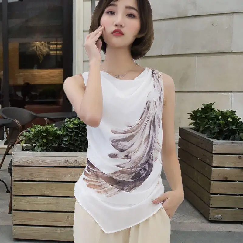 Шифоновая Блузка Neploe без рукавов топ с принтом павлиньих перьев рубашка 2020