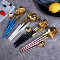 1810 stainless steel spoon fork knife chopsticks with black white blue pink handle gold plated luxury flatware set