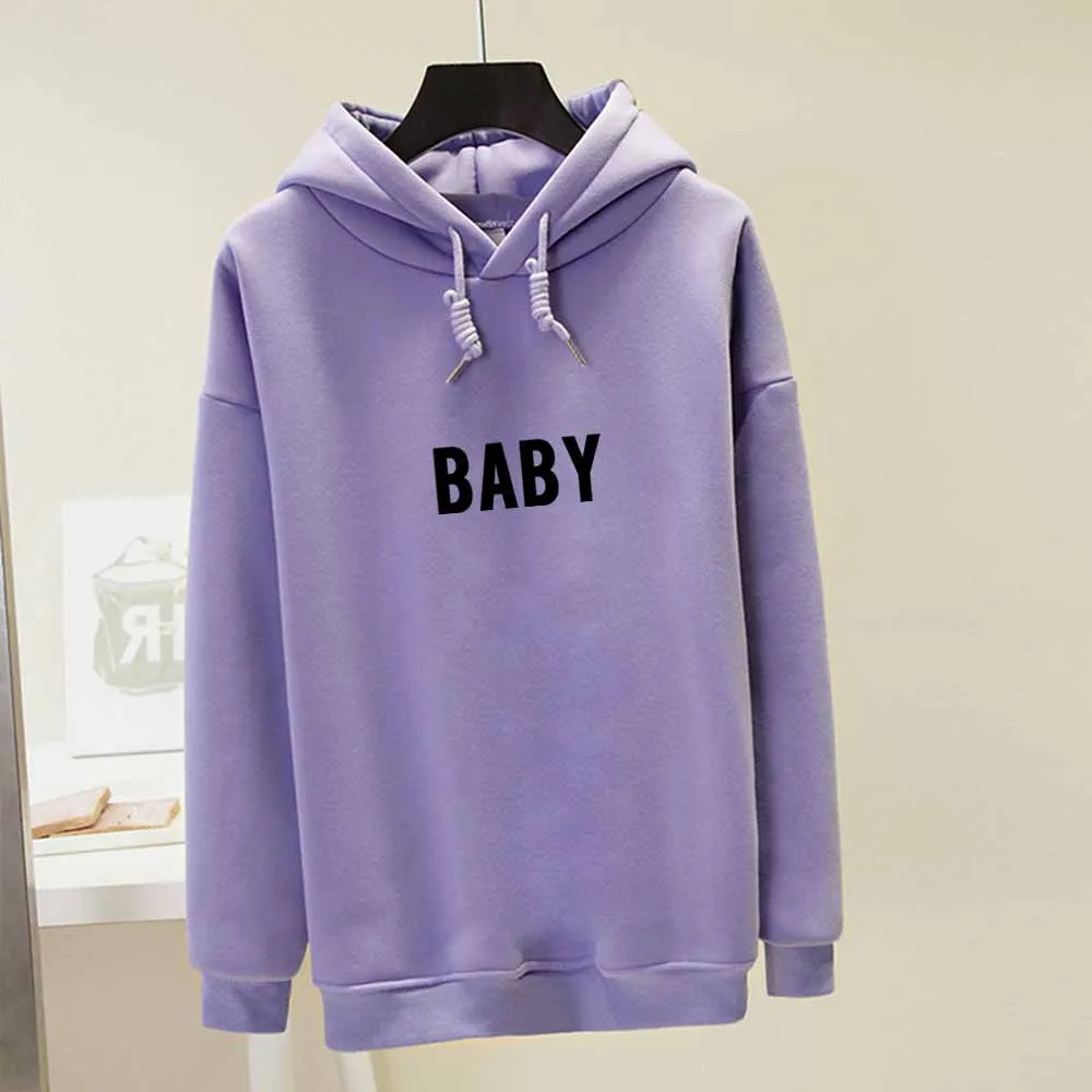 

Aesthetic Long Sleeve Purple Hoodie Korean Hooded Sweatshirt Baby Letter Print Sweatshirt with Pocket Autumn Spring Pullover