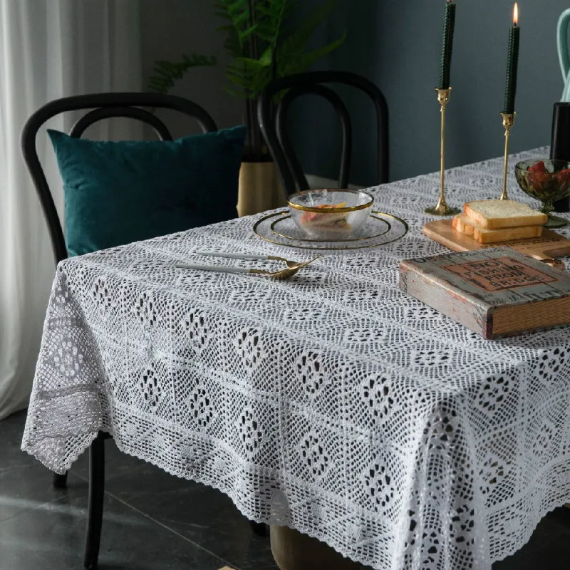 Американская вязаная белая скатерть для вязания крючком ажурная хлопковая