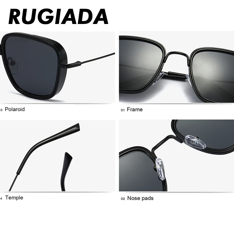 RUGIADA бренд Дервин черные солнцезащитные очки Мужские квадратные металлические