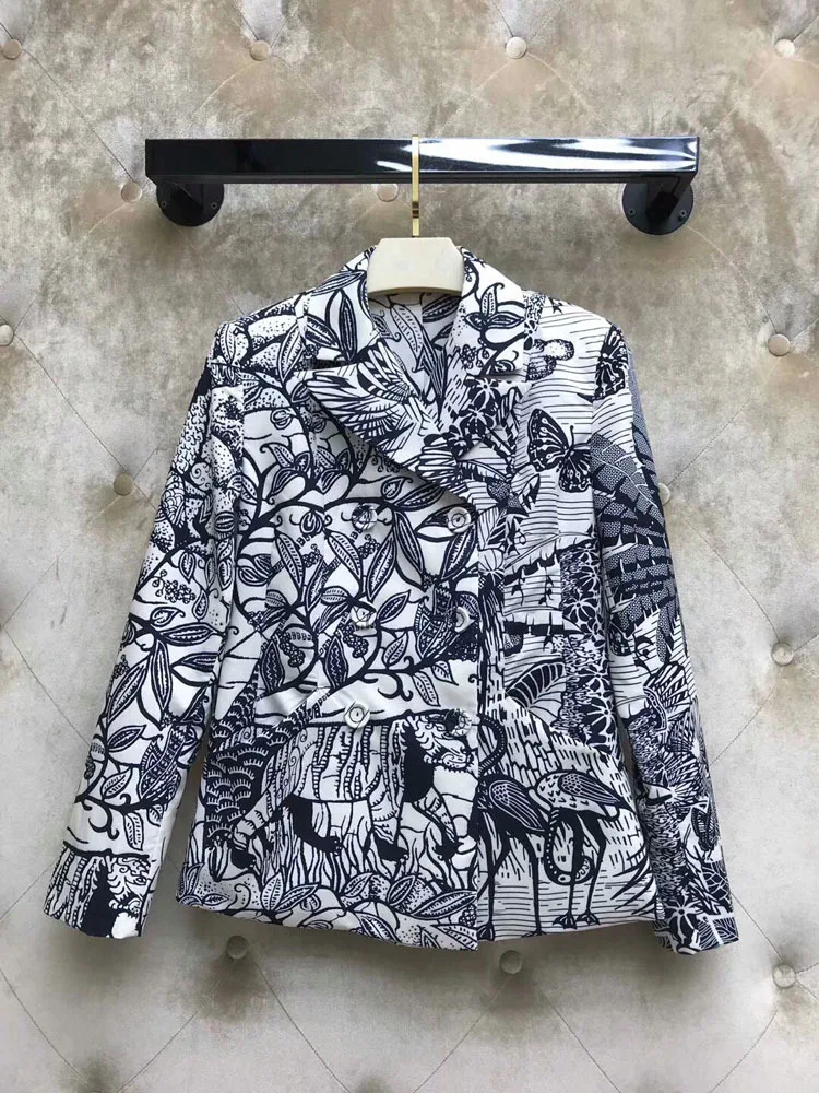 Женский двубортный Блейзер роскошный брендовый пиджак с цветочным принтом и