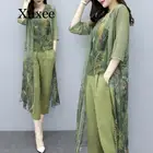 Женский костюм, весна-лето 2020, элегантный винтажный брючный костюм с принтом в стиле бохо, комплект из трех предметов со штанами, Женская Повседневная шикарная одежда размера плюс