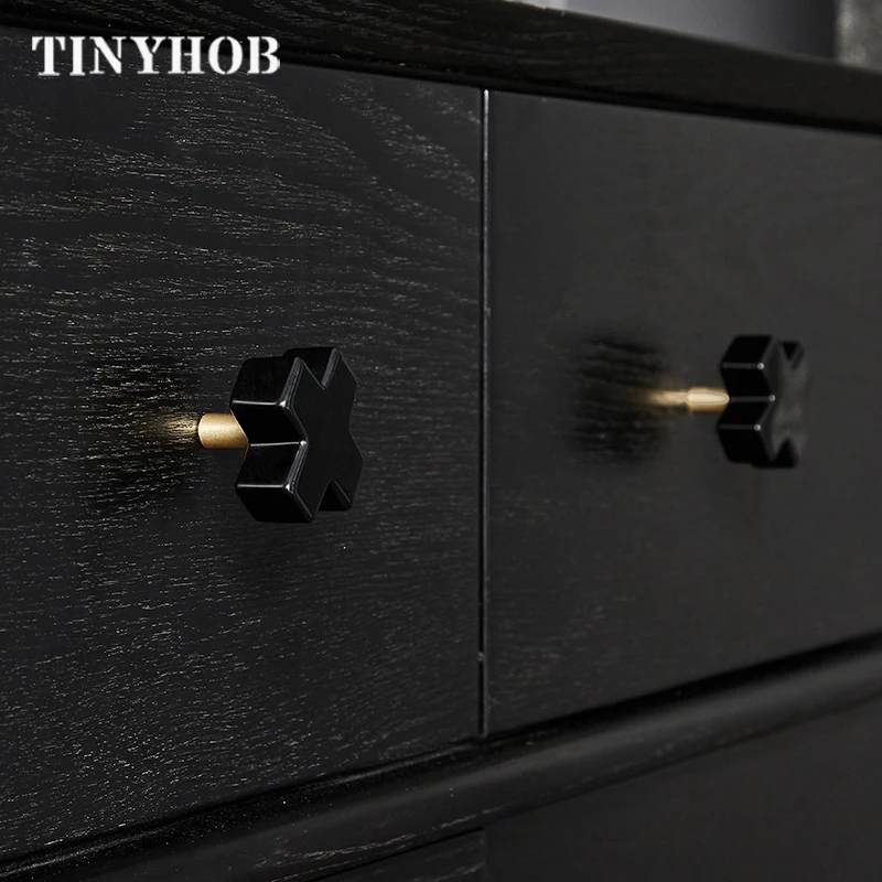 Крестообразные/обсидиана + латунные ручки для шкафа выдвижных ящиков