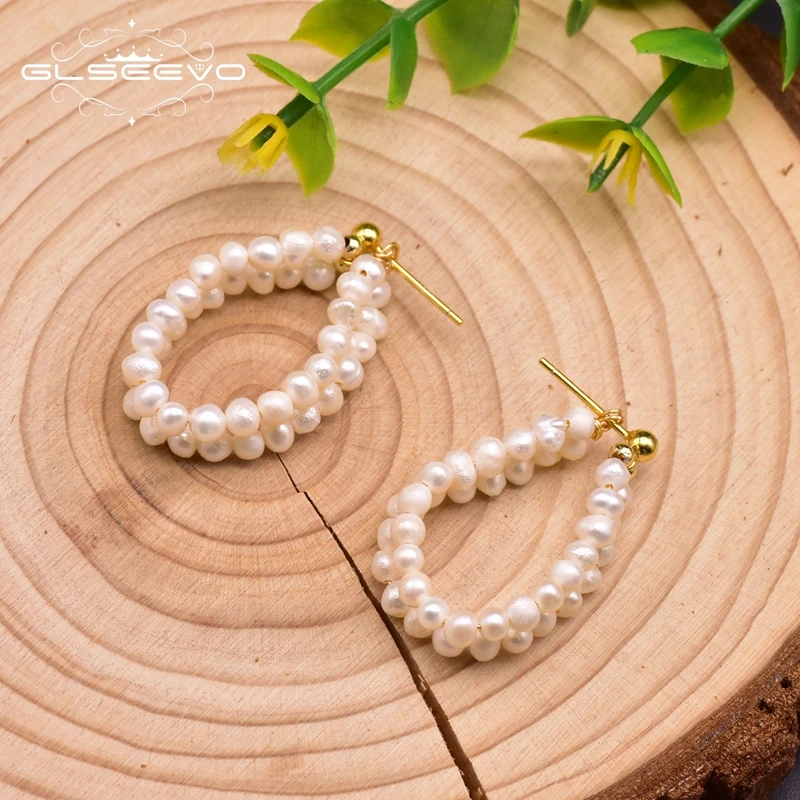 Дизайнерские двухслойные висячие серьги GLSEEVO с пресноводным белым жемчугом