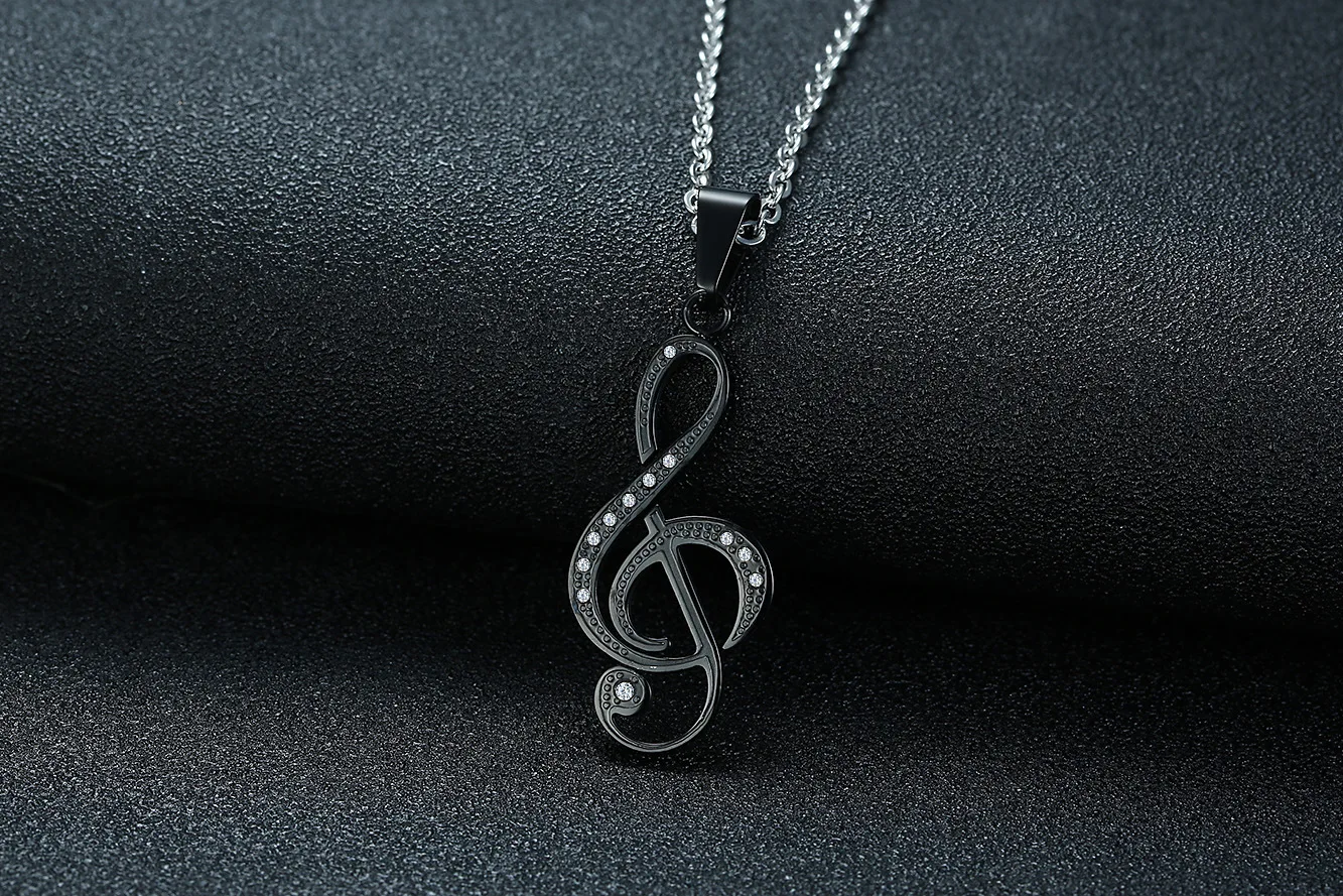 

FXM LB19 steel necklace hot sell man woman 37mm music notation steel color gift women Korea style colour stone lover gift